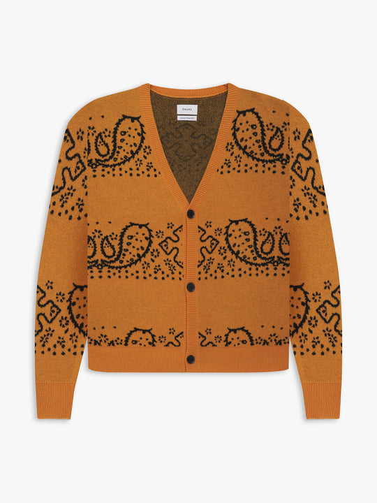 Rhude Bandana Knit Cardigan Sweatshirt Orange